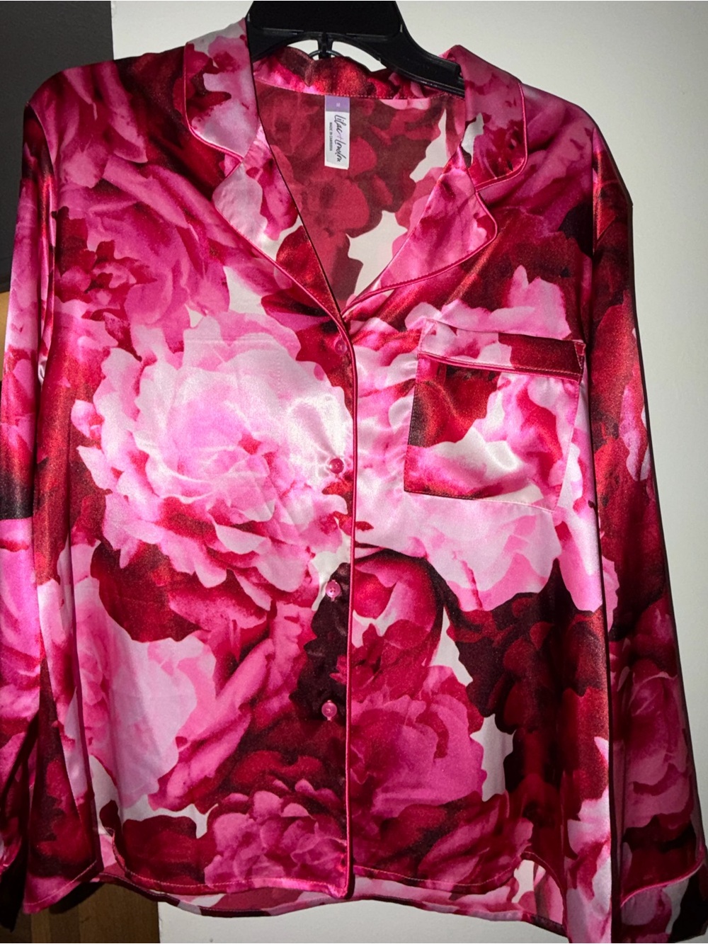 Floral Satin Pajama Set - Pink Floral